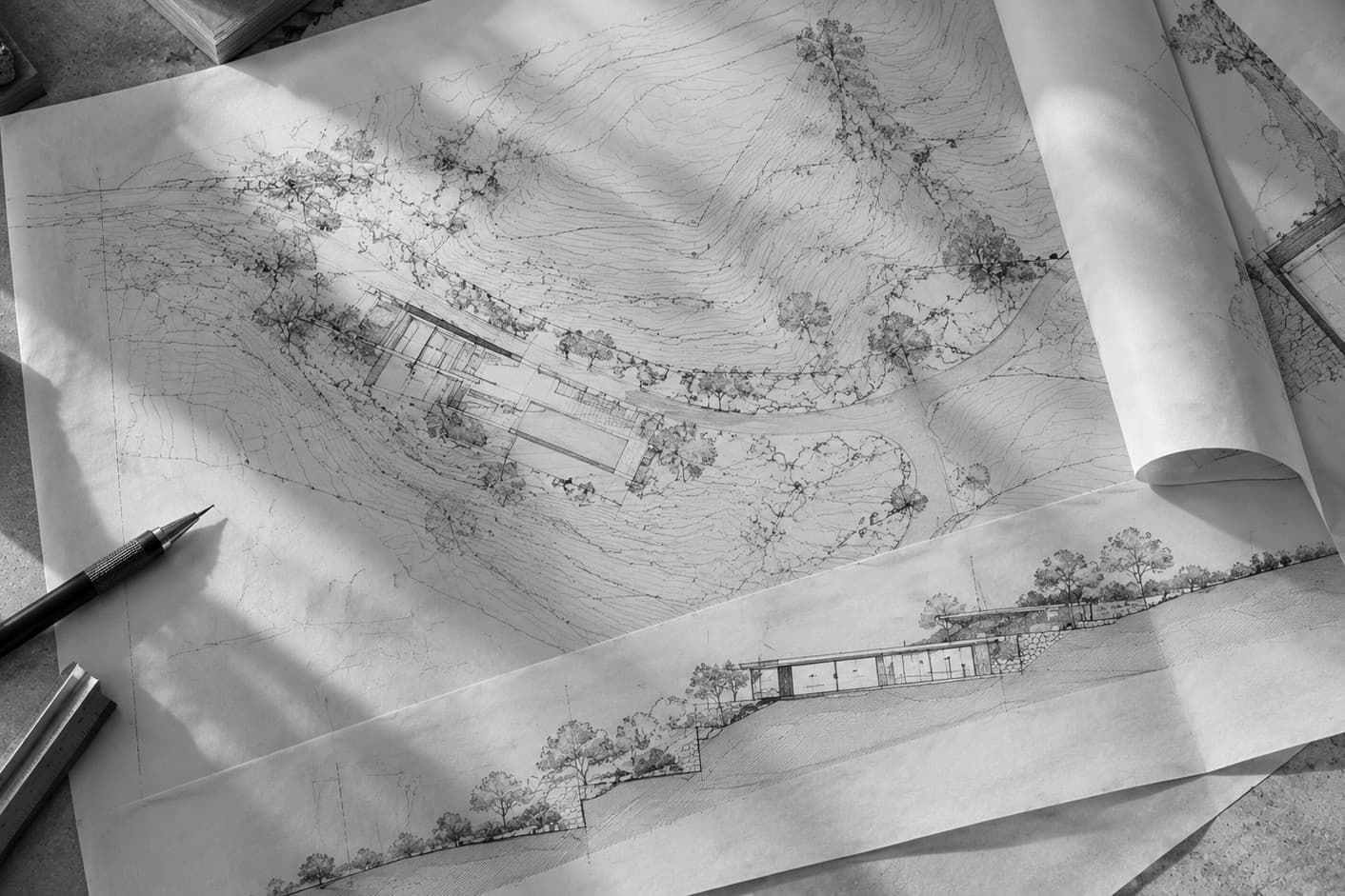 Plans d'architecte pliés